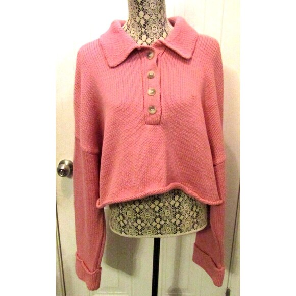 Show Me Your Mumu Sweater NWT Crawford Collared Pink Crop Oversized Size XXL - Picture 2 of 9